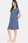 Rosaline Disco Daze Knit Cotton Knee Length Nightdress - Ocean Cavern — thumbnail 2
